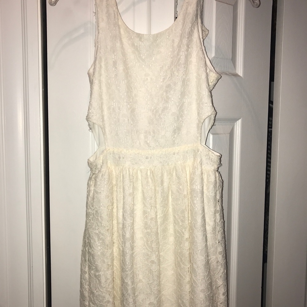 Lace ivory mini dress with cutouts